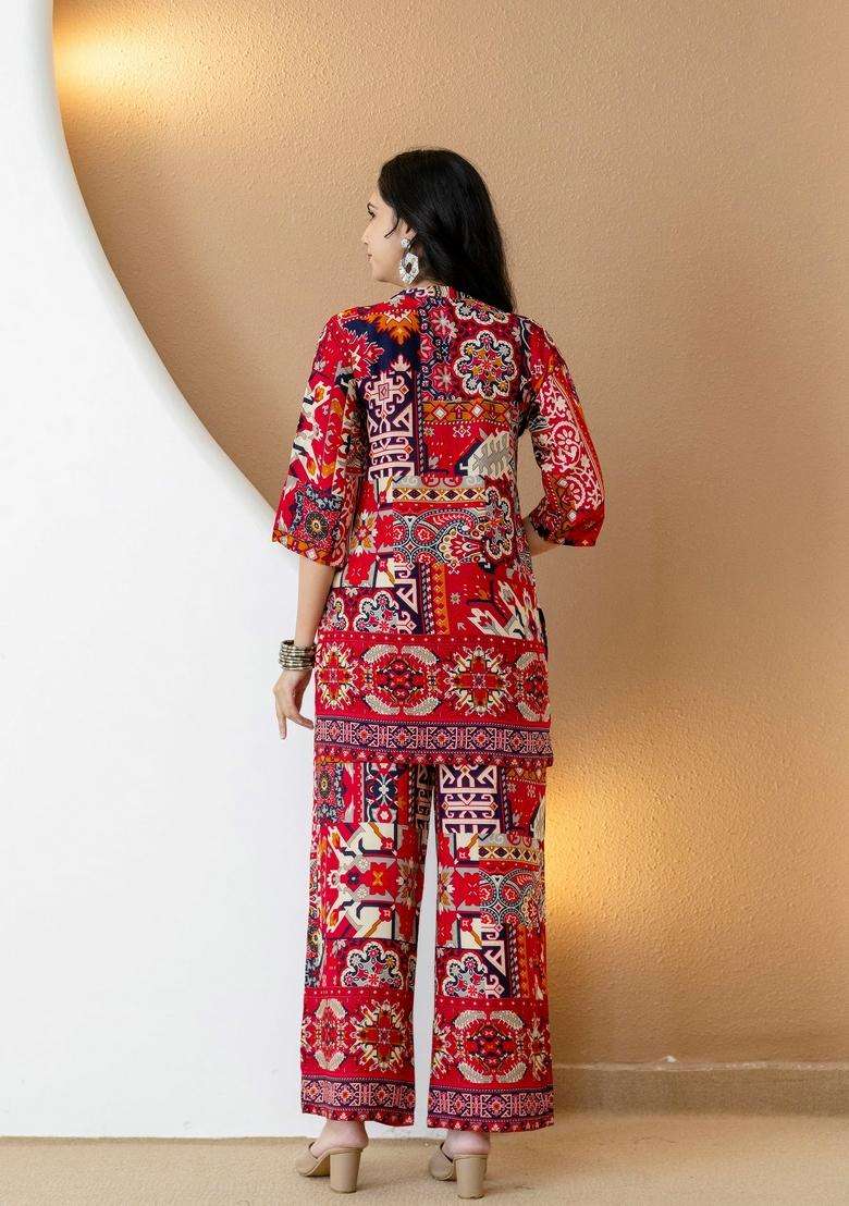 Pink Embroidery Rayon Co Ord Set - Indya