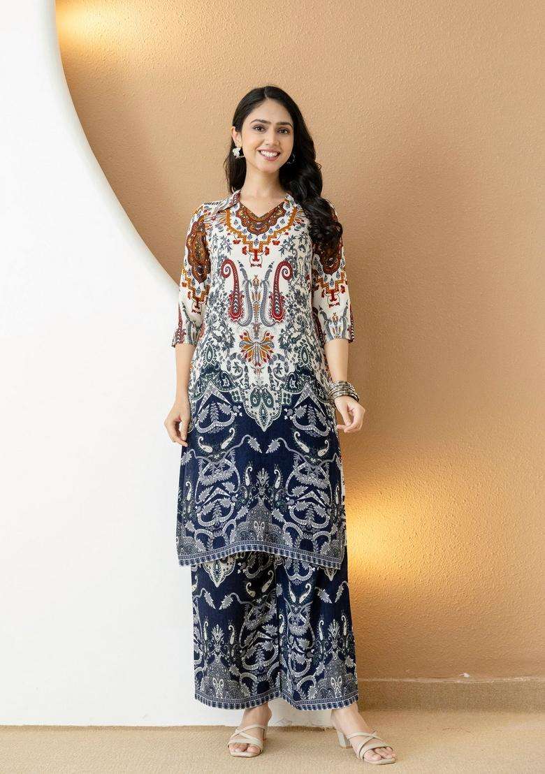 Multicolor Embroidery Rayon Co Ord Set - Indya