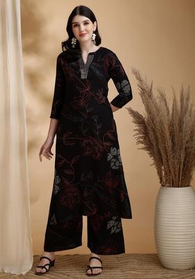 Black Embroidery Rayon Co Ord Set