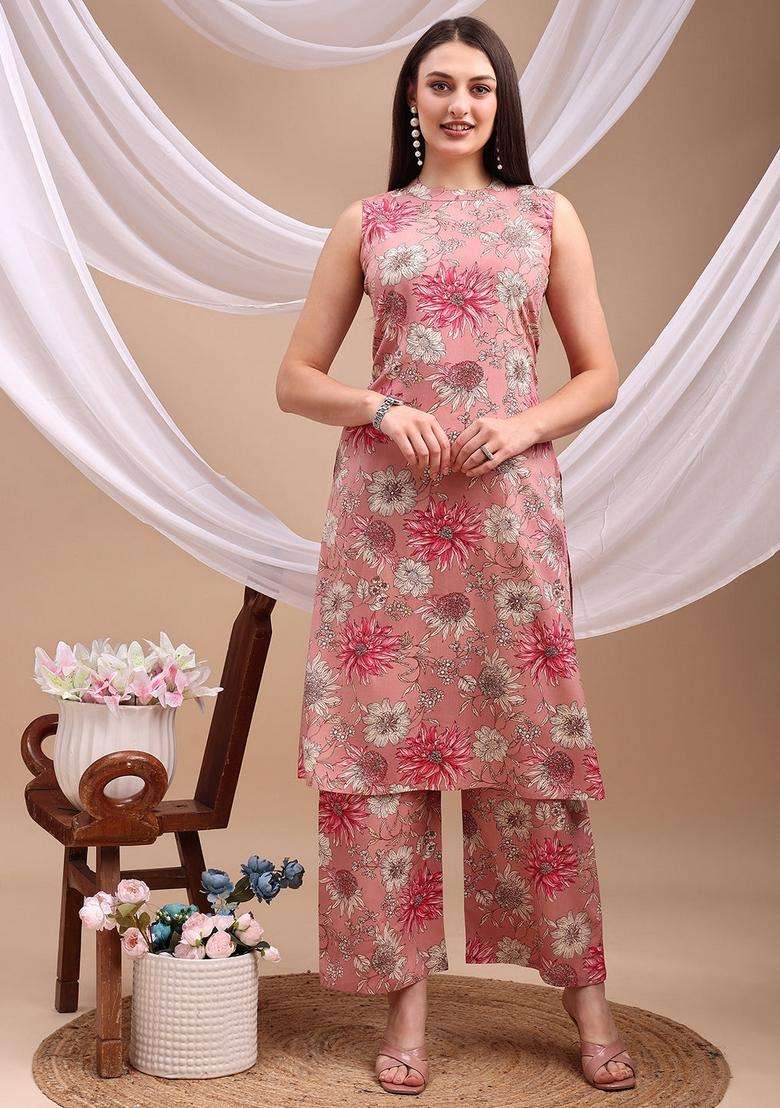 Pink Embroidery Rayon Co Ord Set - Indya