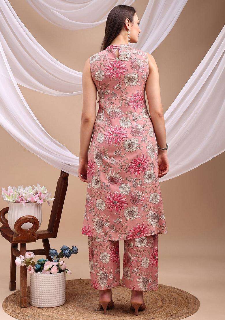 Pink Embroidery Rayon Co Ord Set - Indya