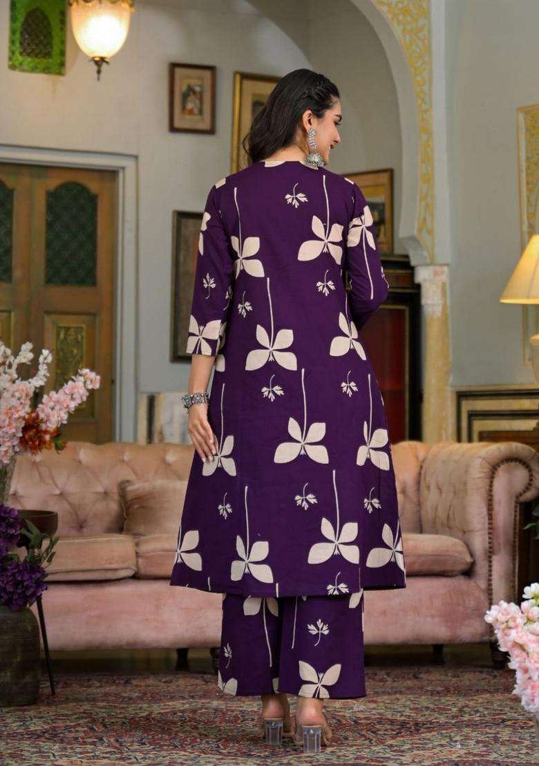 Violet Embroidery Cotton Co Ord Set - Indya