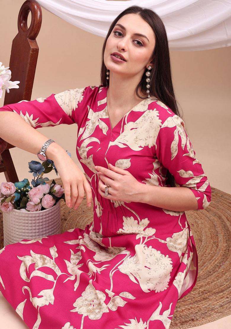 Pink Embroidery Rayon Co Ord Set - Indya