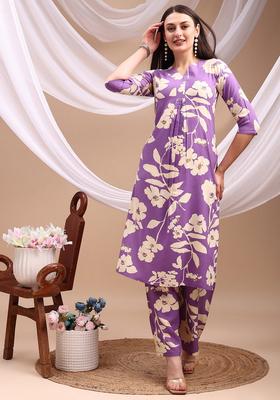 Lavender Embroidery Rayon Co Ord Set