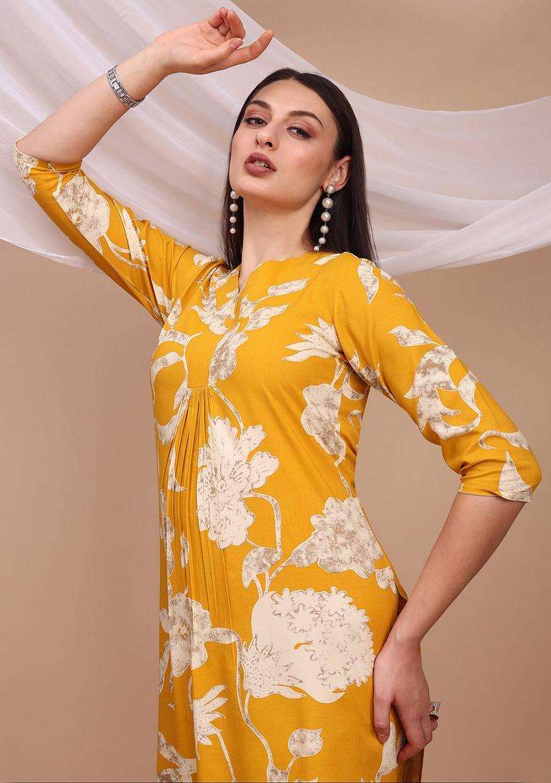 Yellow Embroidery Rayon Co Ord Set - Indya