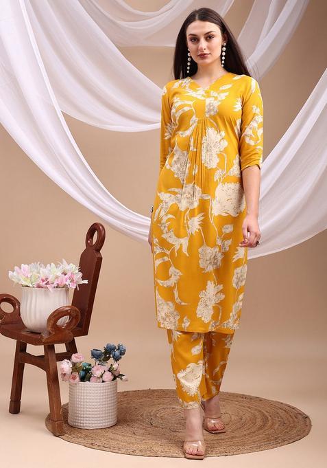 Yellow Embroidery Rayon Co Ord Set