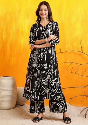 Black Embroidery Cotton Co Ord Set