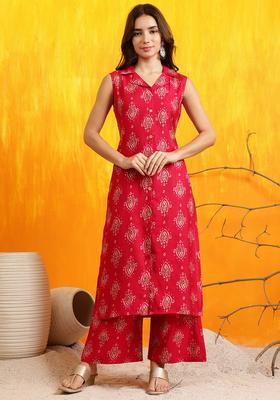 Pink Embroidery Silk Co Ord Set