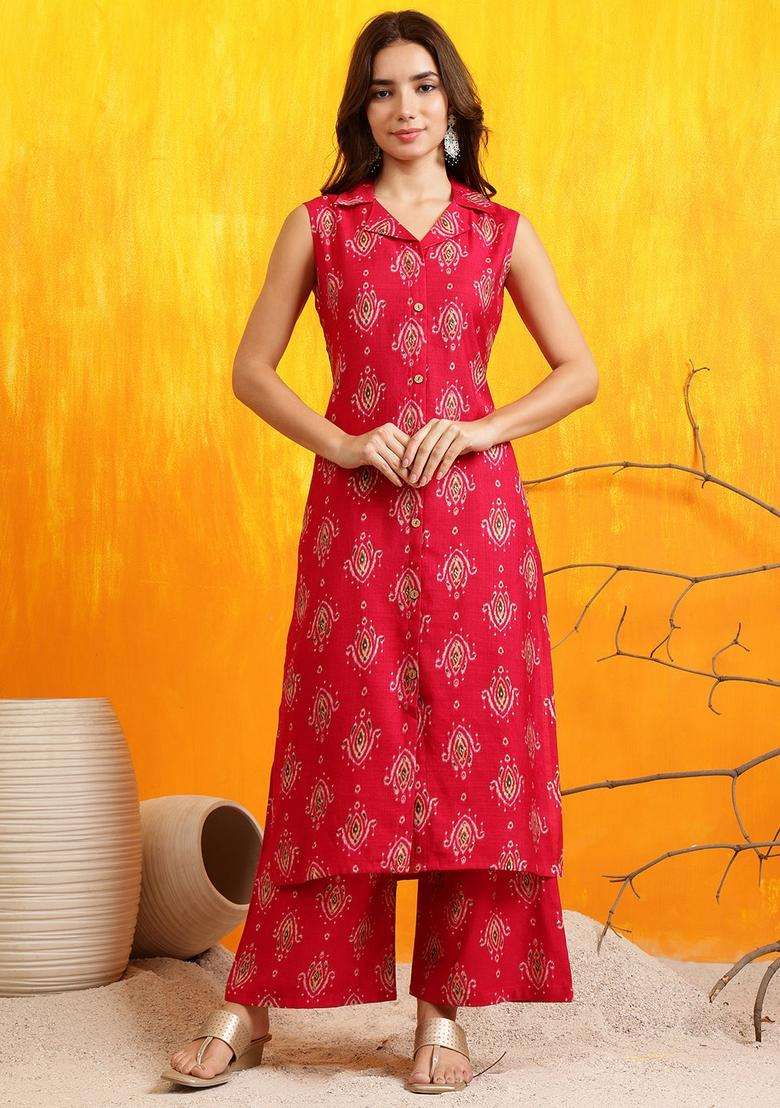 Pink Embroidery Silk Co Ord Set - Indya