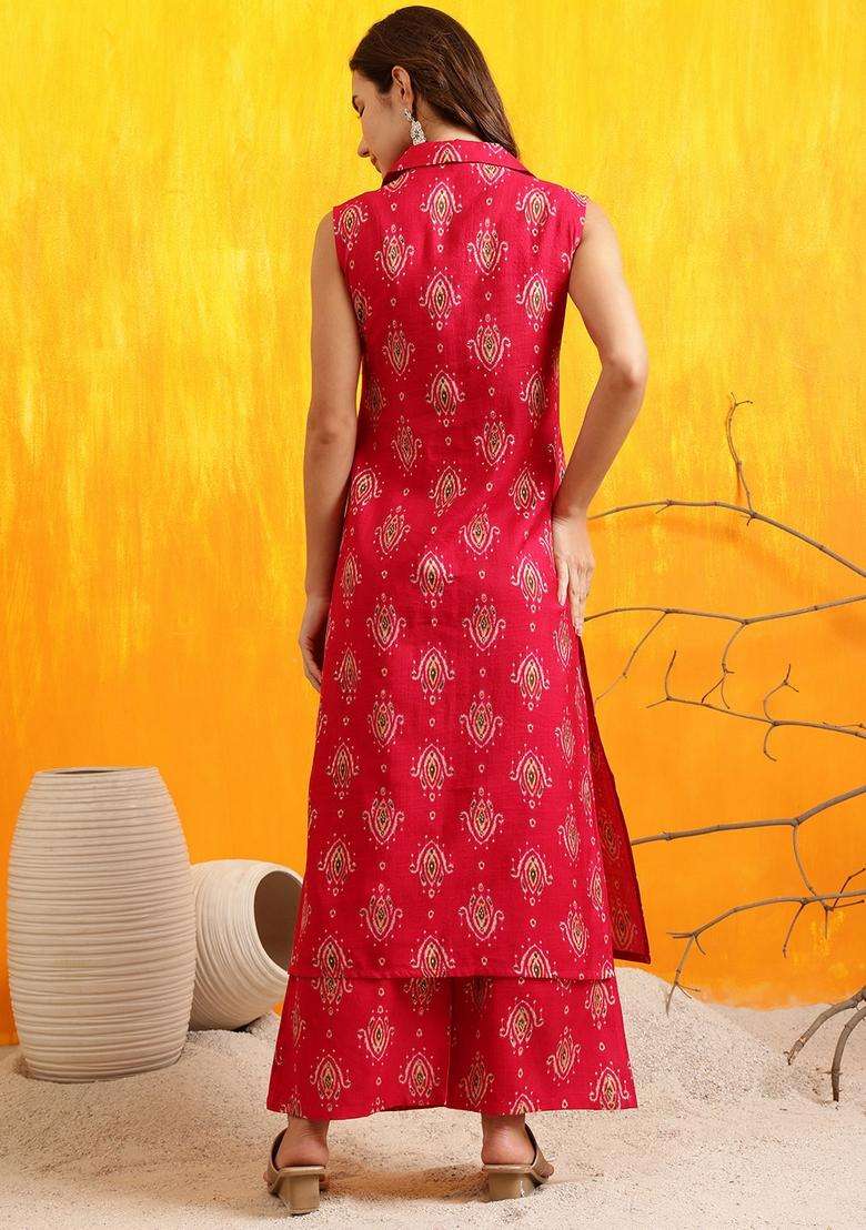 Pink Embroidery Silk Co Ord Set - Indya
