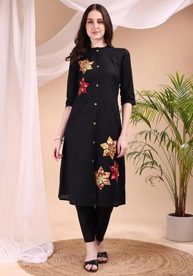 Black Embroidery Cotton Co Ord Set