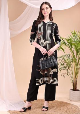 Black Embroidery Rayon Co Ord Set