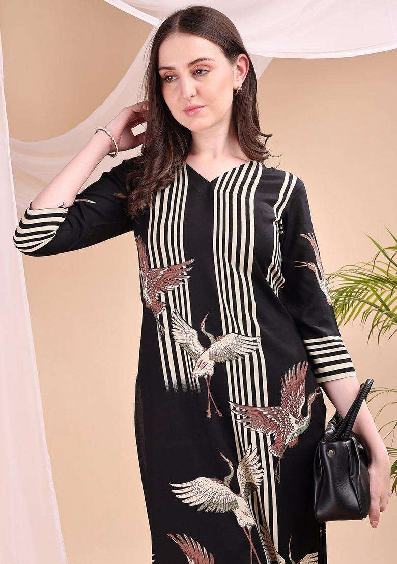 Black Embroidery Rayon Co Ord Set - Indya