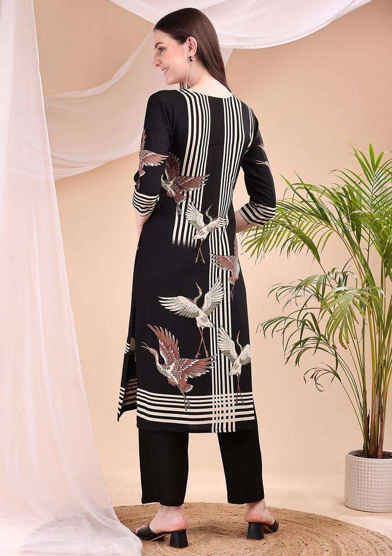 Black Embroidery Rayon Co Ord Set - Indya