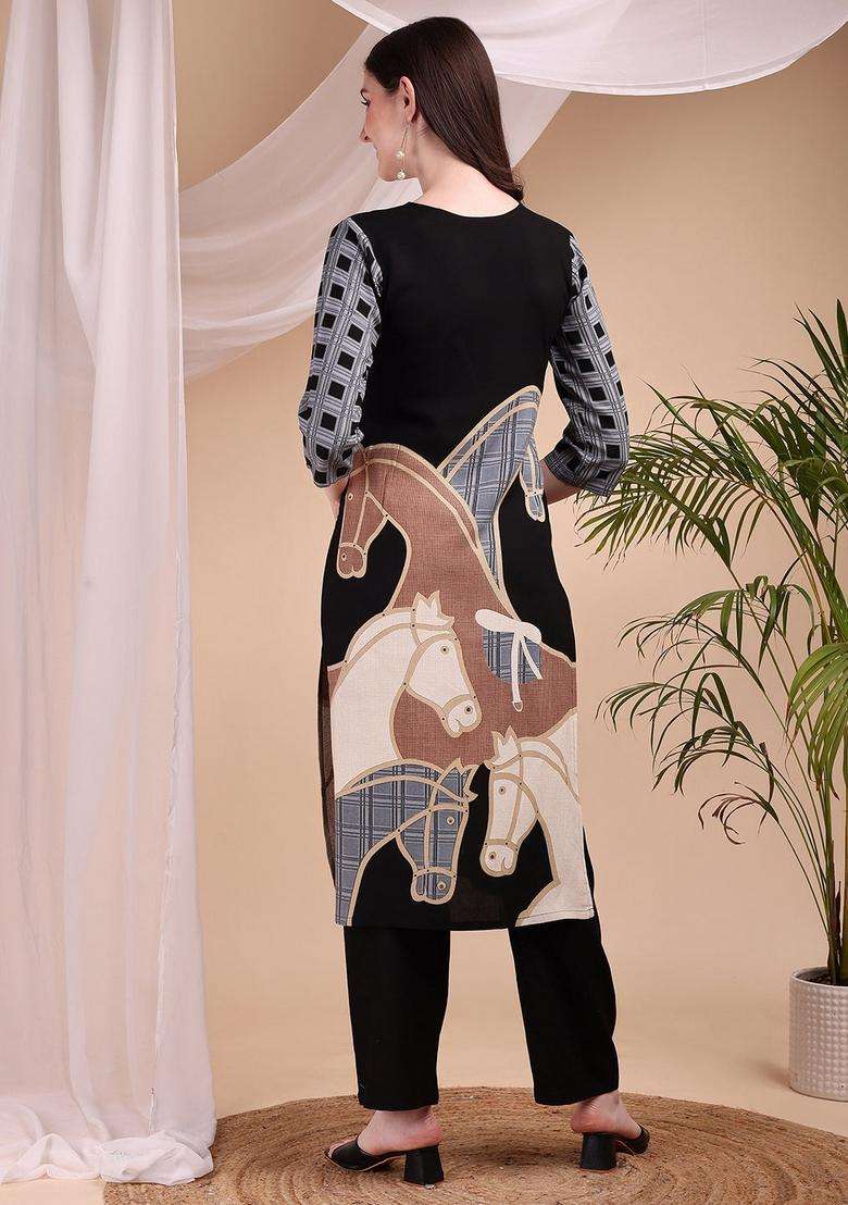 Black Embroidery Rayon Co Ord Set - Indya