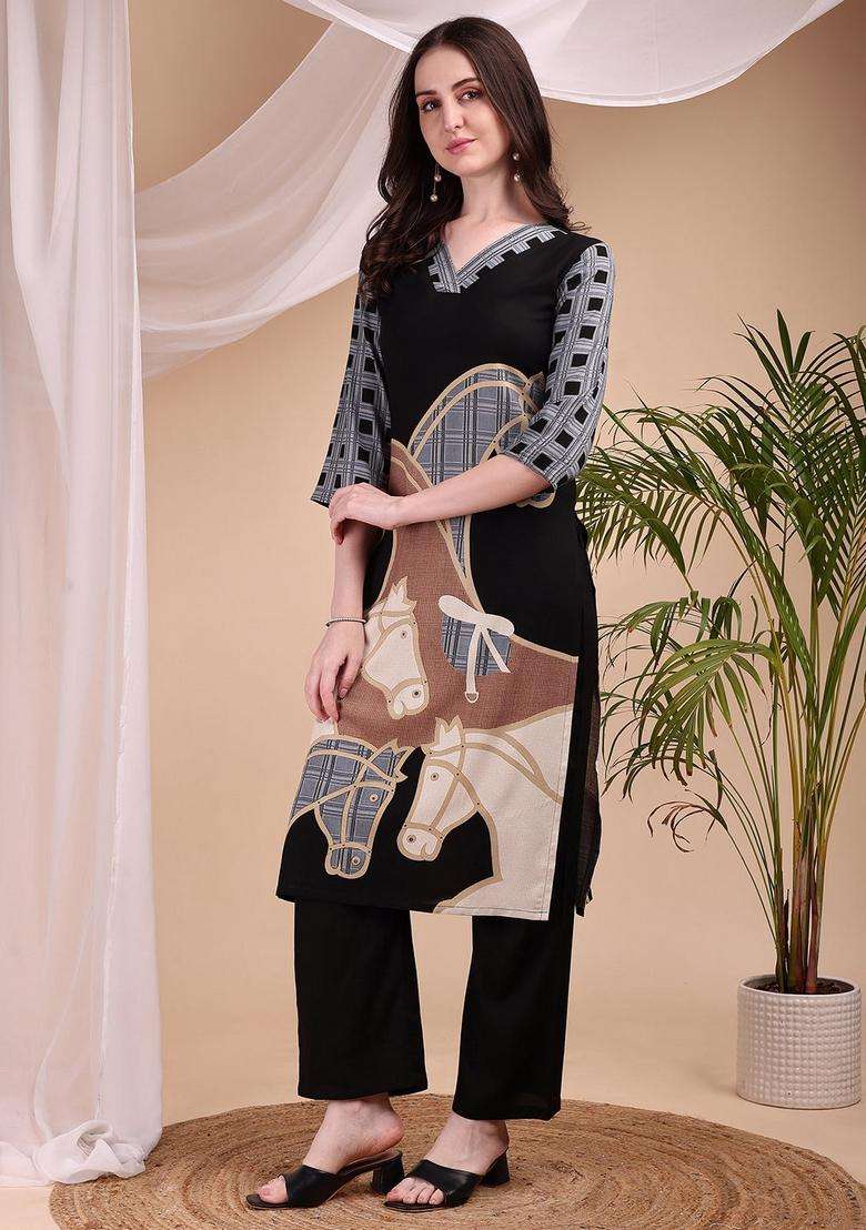 Black Embroidery Rayon Co Ord Set - Indya