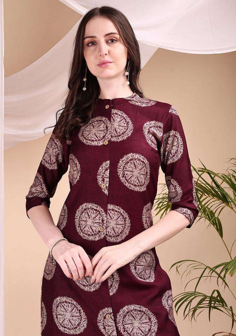 Wine Embroidery Silk Co Ord Set - Indya