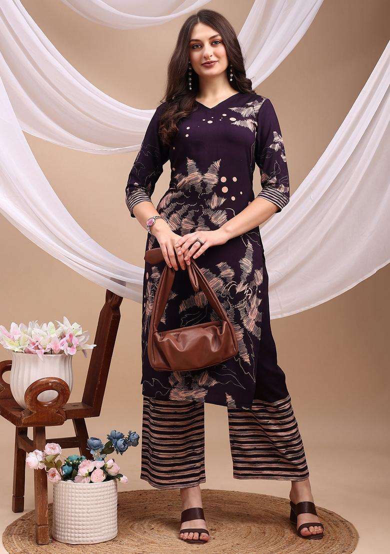 Violet Embroidery Rayon Co Ord Set - Indya