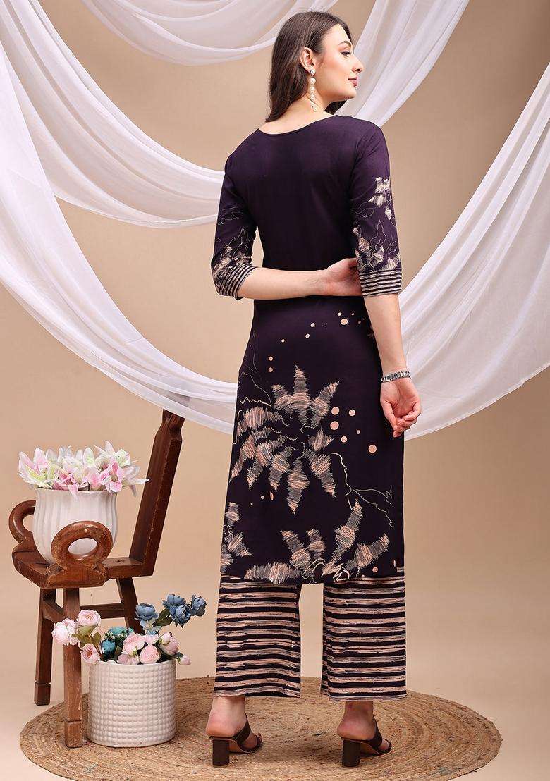 Violet Embroidery Rayon Co Ord Set - Indya