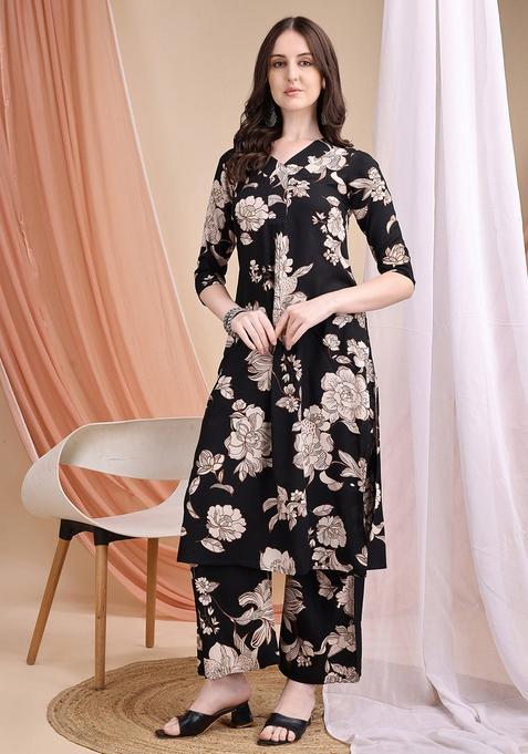 Black Embroidery Rayon Co Ord Set