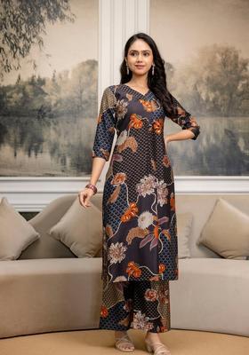 Grey Embroidery Silk Co Ord Set