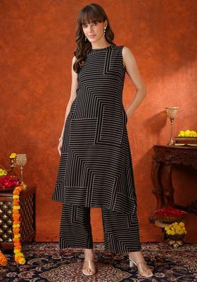 Black Embroidery Rayon Co Ord Set