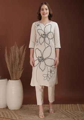 White Embroidery Cotton Co Ord Set