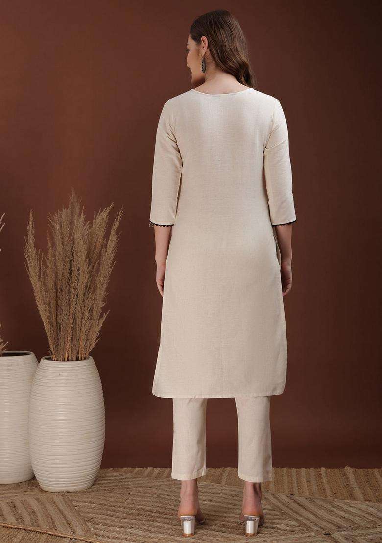 White Embroidery Cotton Co Ord Set - Indya