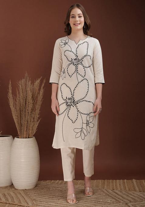 White Embroidery Cotton Co Ord Set