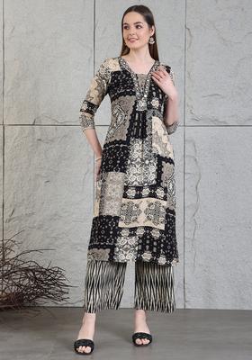 Black Embroidery Rayon Co Ord Set