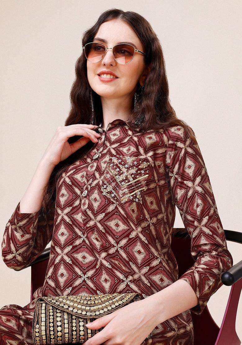 Multicolor Embroidery Rayon Co Ord Set - Indya