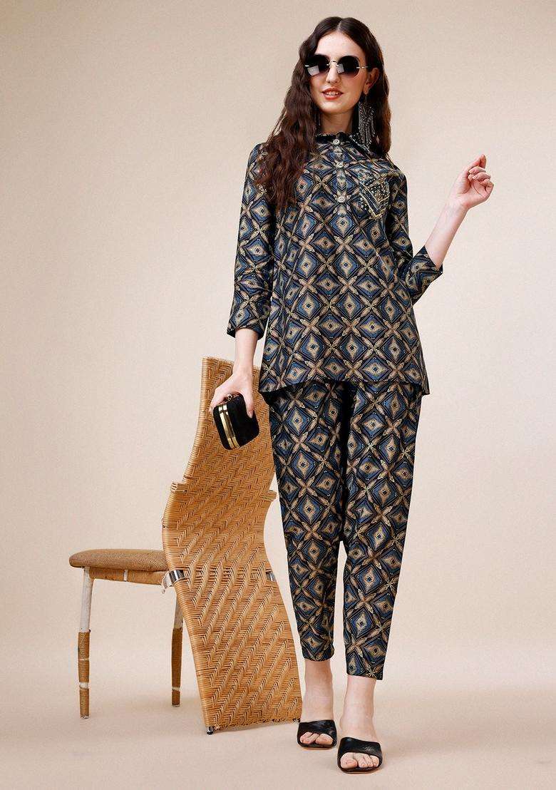 Multicolor Embroidery Rayon Co Ord Set - Indya