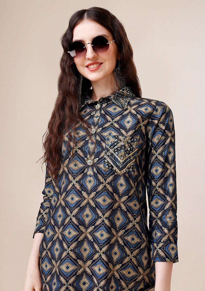 Multicolor Embroidery Rayon Co Ord Set - Indya