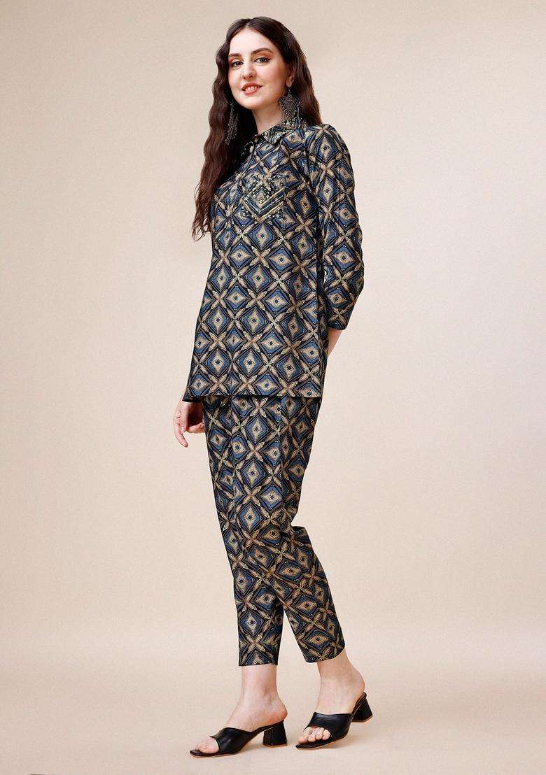 Multicolor Embroidery Rayon Co Ord Set - Indya