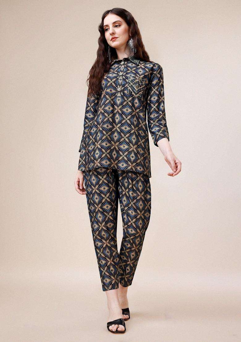 Multicolor Embroidery Rayon Co Ord Set - Indya