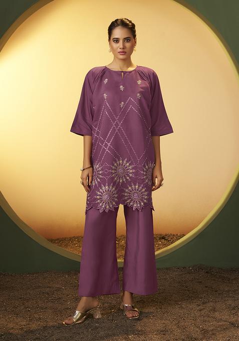 Pink Embroidery Silk Kurta Set