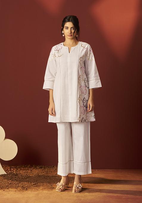 Off White Embroidery Cotton Kurta Set