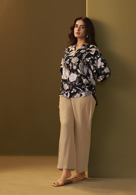 Black and Brown Printred Viscose Rayon Kurta Set