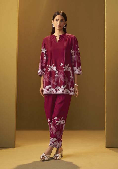 Red Printred Rayon Kurta Set