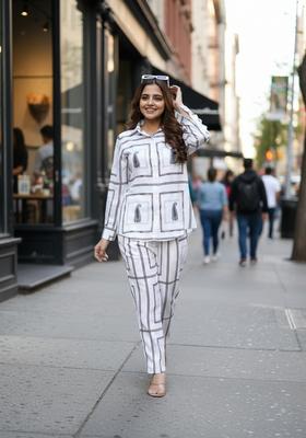 White Embroidered Viscose Co Ord Sets