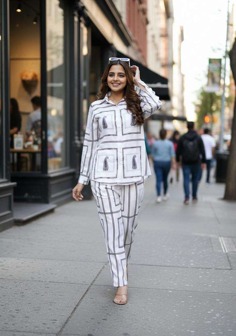 White Embroidered Viscose Co Ord Sets - Indya