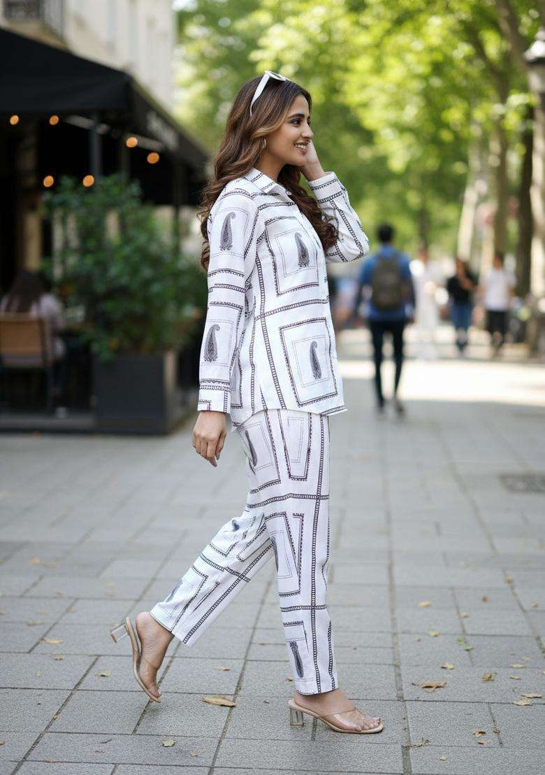 White Embroidered Viscose Co Ord Sets - Indya