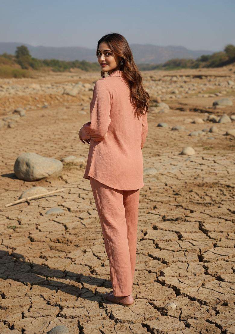 Peach Embroidered Silk Co Ord Sets - Indya