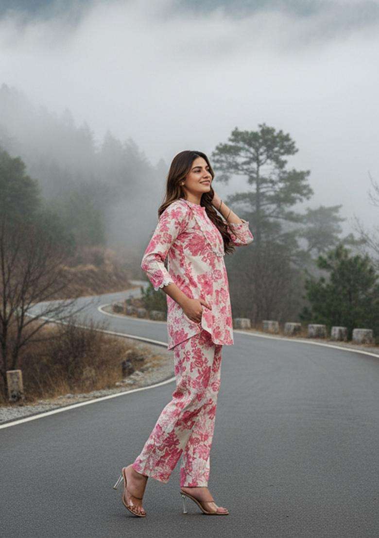 Off-White Embroidered Viscose Co Ord Sets - Indya