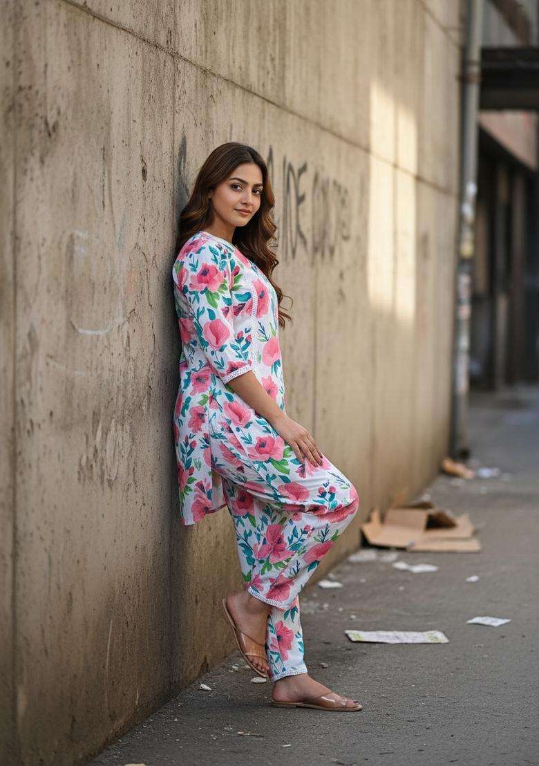 Off-White Embroidered Viscose Co Ord Sets - Indya