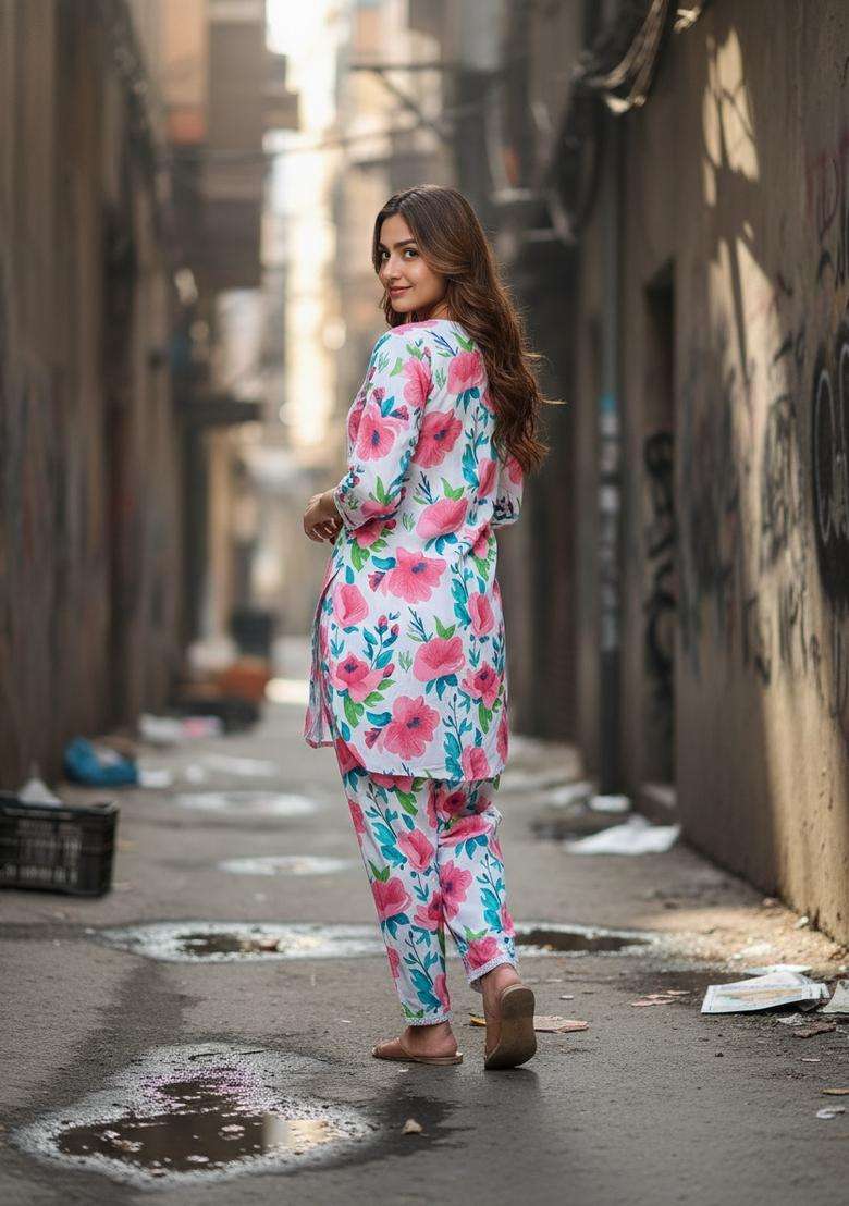Off-White Embroidered Viscose Co Ord Sets - Indya