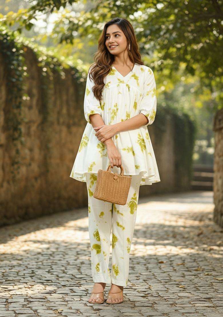 Off-White Embroidered Viscose Co Ord Sets - Indya