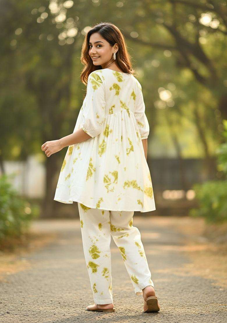Off-White Embroidered Viscose Co Ord Sets - Indya