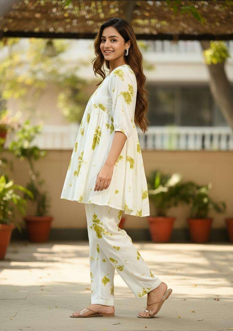 Off-White Embroidered Viscose Co Ord Sets - Indya
