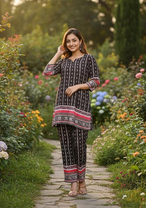 Black Embroidered Viscose Co Ord Sets